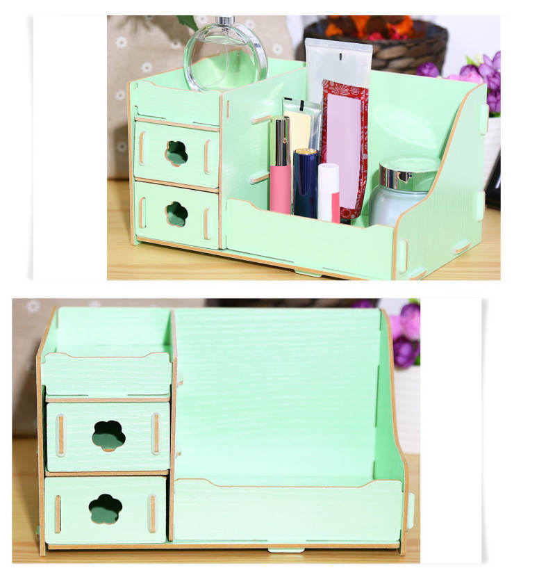 DIY Multifunctional Wooden Cosmetic Desktop Storage Box Make-up Organizer