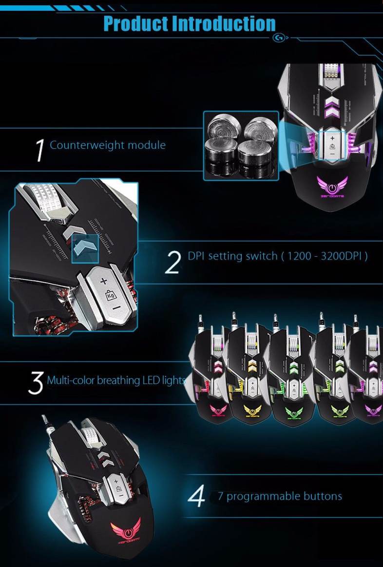 ZERODATE X300 Professional Optical Programmable Wired Gaming Mouse