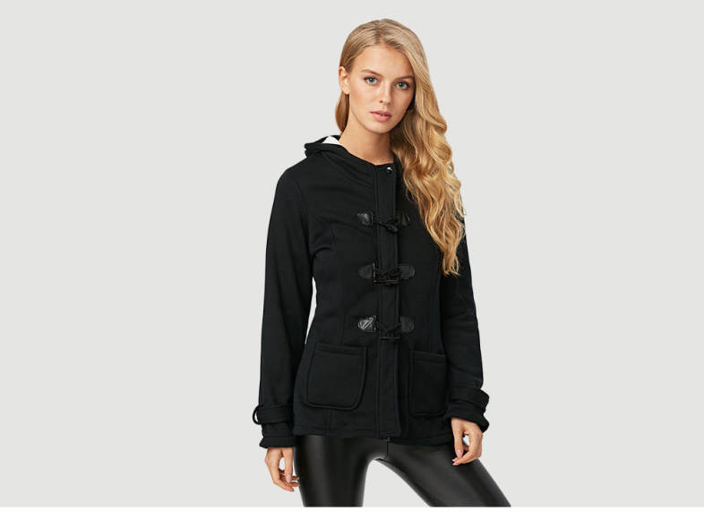 Trendy Hooded Long Sleeve Pure Color Button Design Pocket Decoration Women Coat