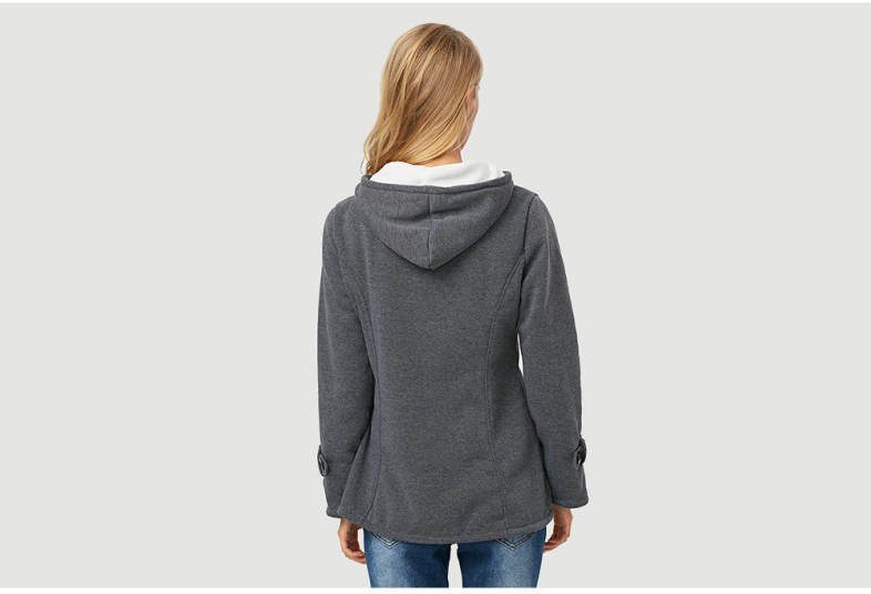 Trendy Hooded Long Sleeve Pure Color Button Design Pocket Decoration Women Coat