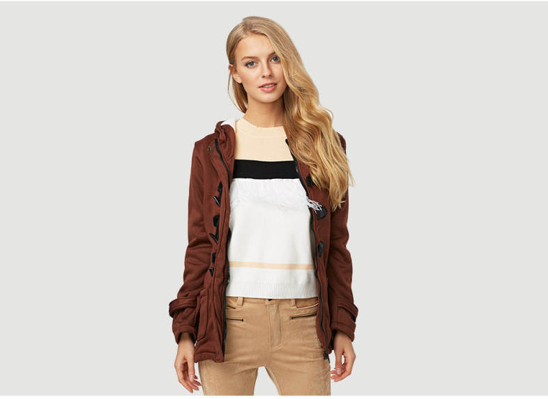 Trendy Hooded Long Sleeve Pure Color Button Design Pocket Decoration Women Coat