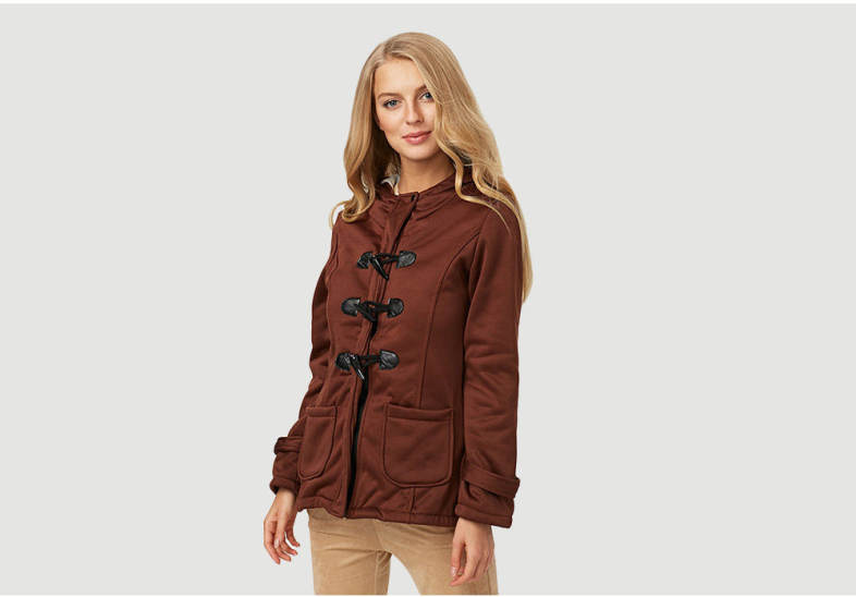 Trendy Hooded Long Sleeve Pure Color Button Design Pocket Decoration Women Coat