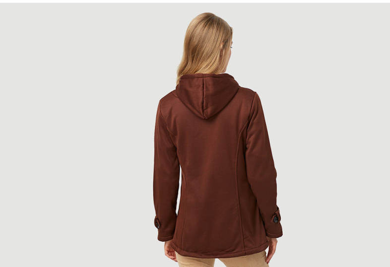 Trendy Hooded Long Sleeve Pure Color Button Design Pocket Decoration Women Coat