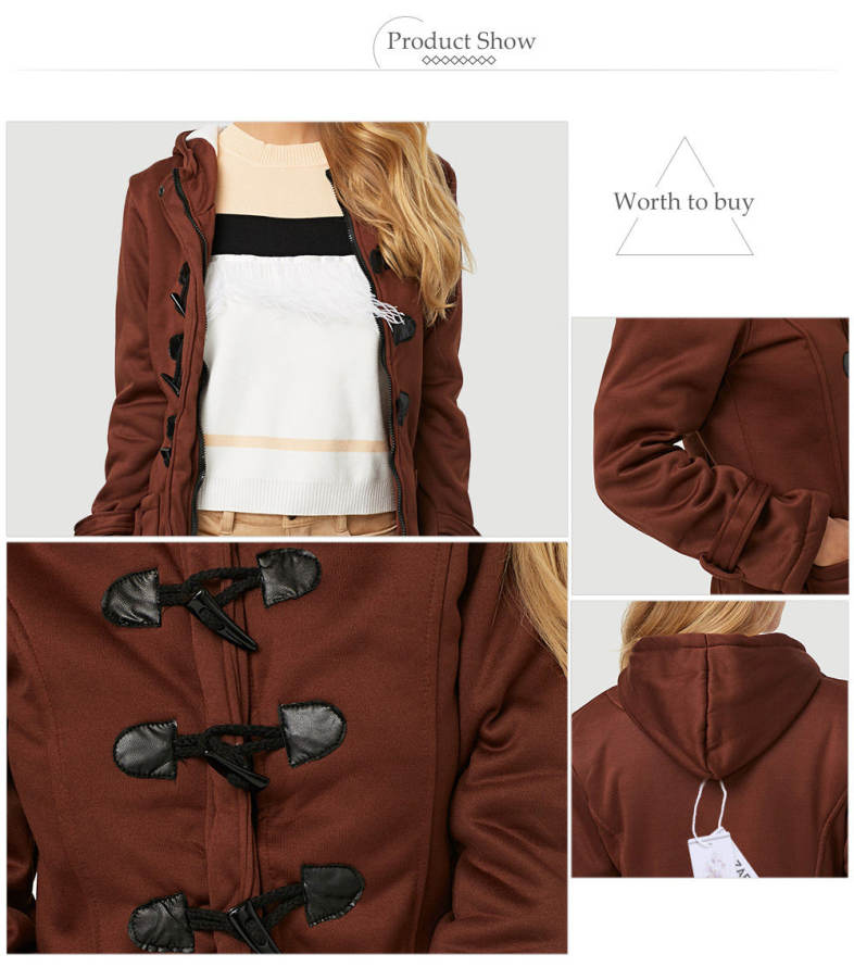 Trendy Hooded Long Sleeve Pure Color Button Design Pocket Decoration Women Coat