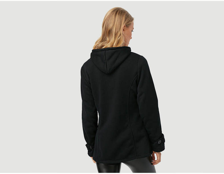 Trendy Hooded Long Sleeve Pure Color Button Design Pocket Decoration Women Coat