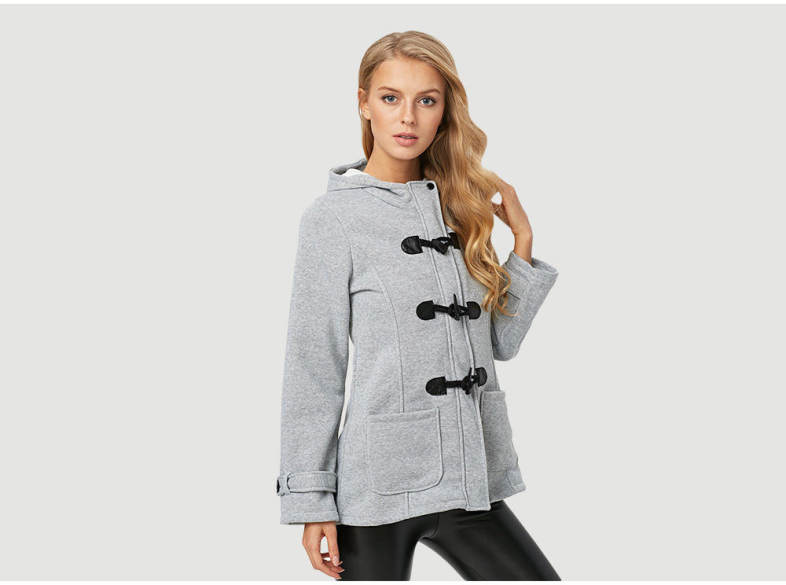 Trendy Hooded Long Sleeve Pure Color Button Design Pocket Decoration Women Coat