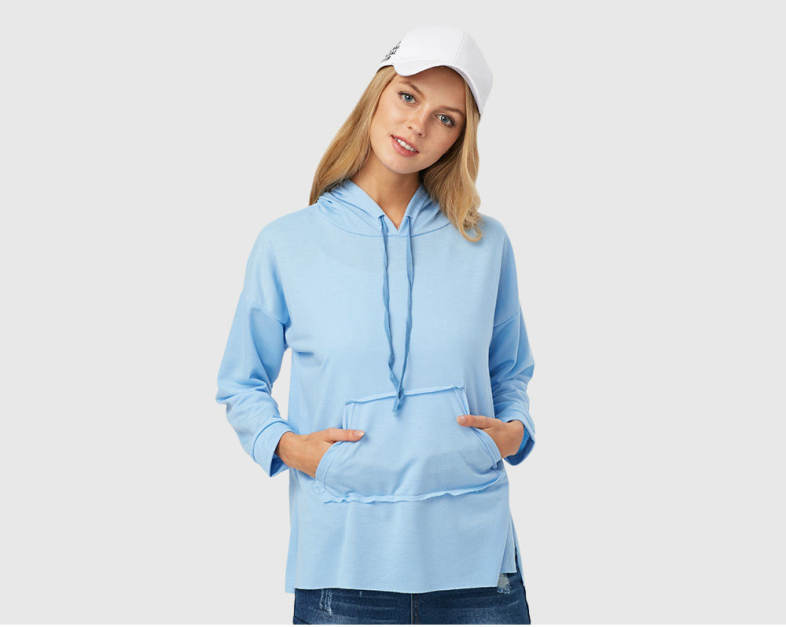 Casual Round Collar Long Sleeve Drawstring Pocket Design Women Hoodie