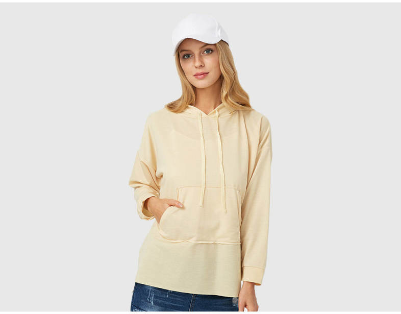 Casual Round Collar Long Sleeve Drawstring Pocket Design Women Hoodie