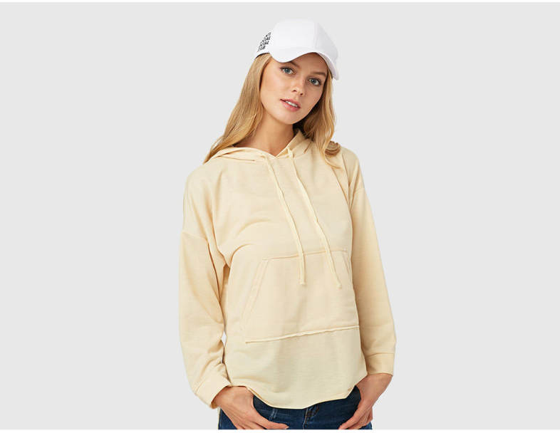 Casual Round Collar Long Sleeve Drawstring Pocket Design Women Hoodie
