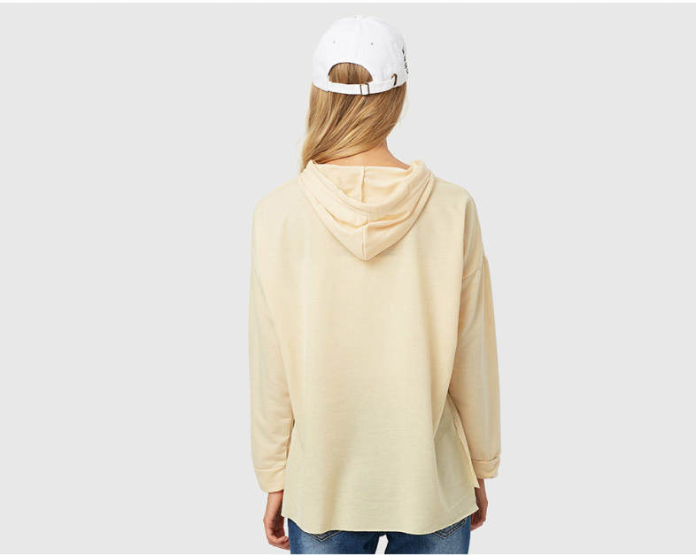 Casual Round Collar Long Sleeve Drawstring Pocket Design Women Hoodie