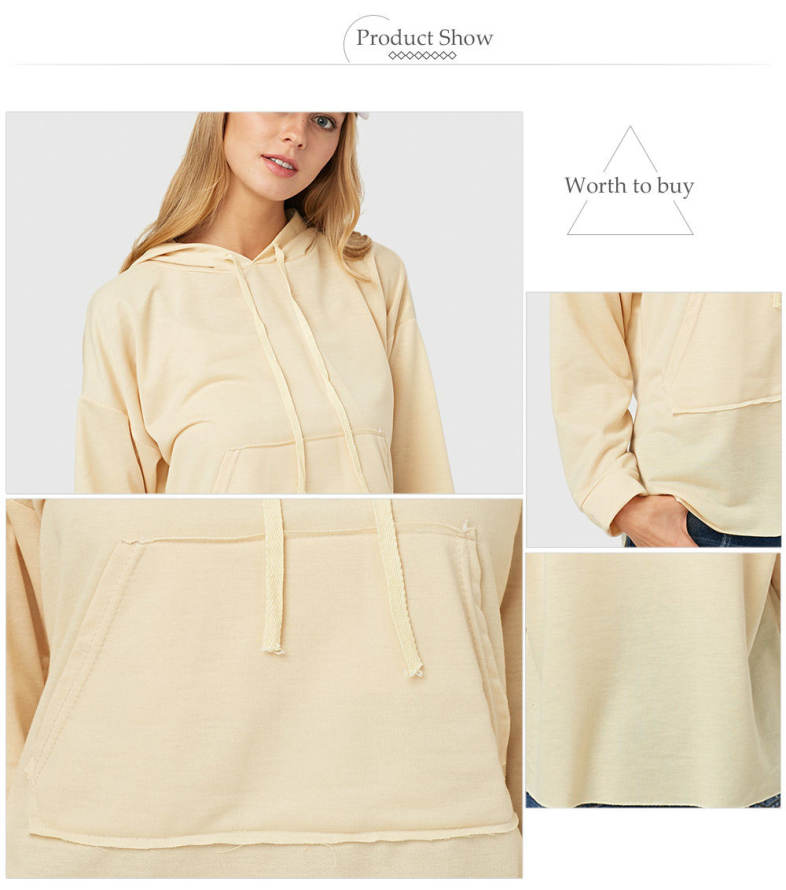 Casual Round Collar Long Sleeve Drawstring Pocket Design Women Hoodie