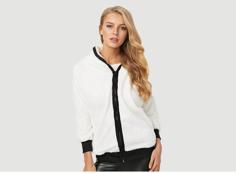 Casual Hooded Long Sleeve Panda Pattern Design Plush Women Coat
