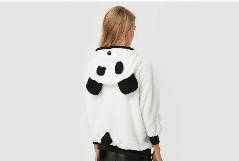 Casual Hooded Long Sleeve Panda Pattern Design Plush Women Coat