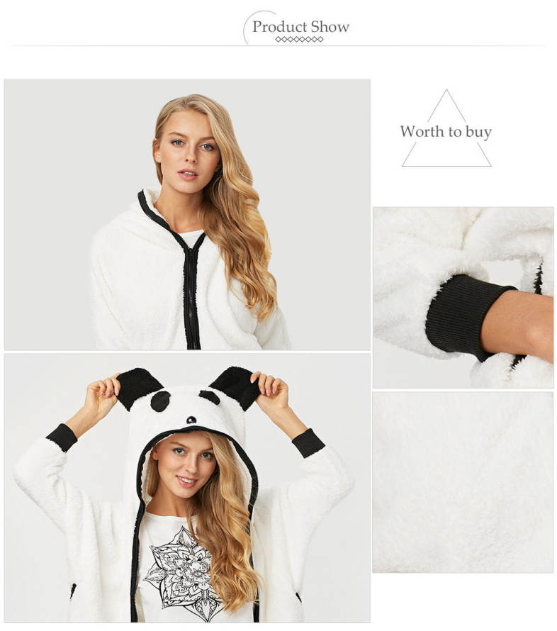 Casual Hooded Long Sleeve Panda Pattern Design Plush Women Coat