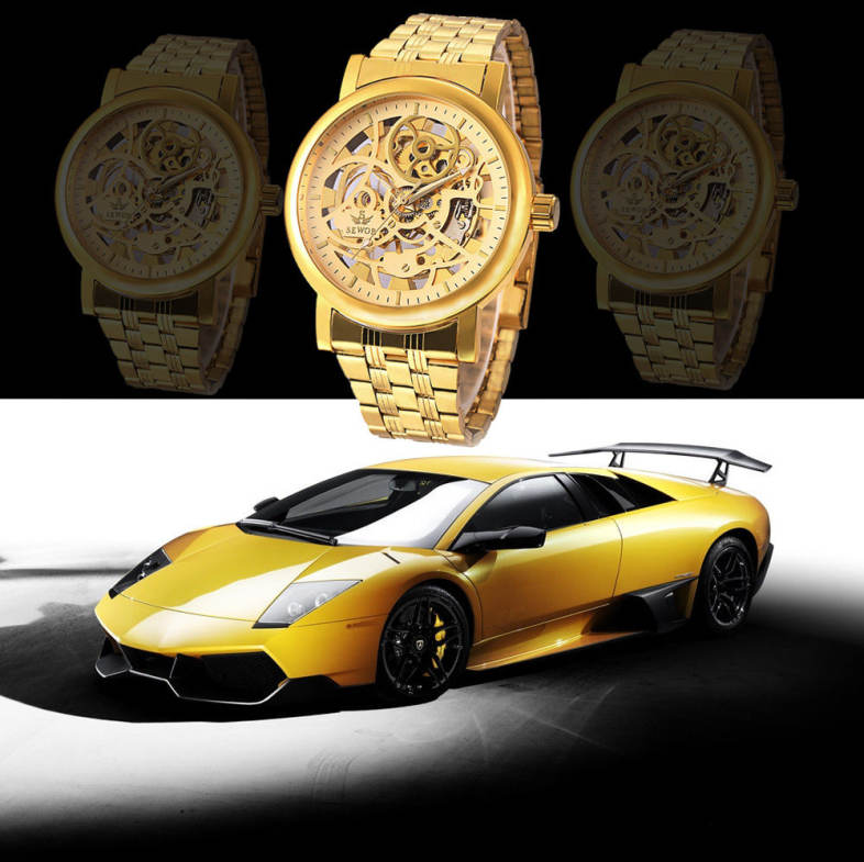 SEWOR SW085 Men Mechanical Hand Wind Watch Luminous Hollow Dial Stainless Steel Band Wristwatch