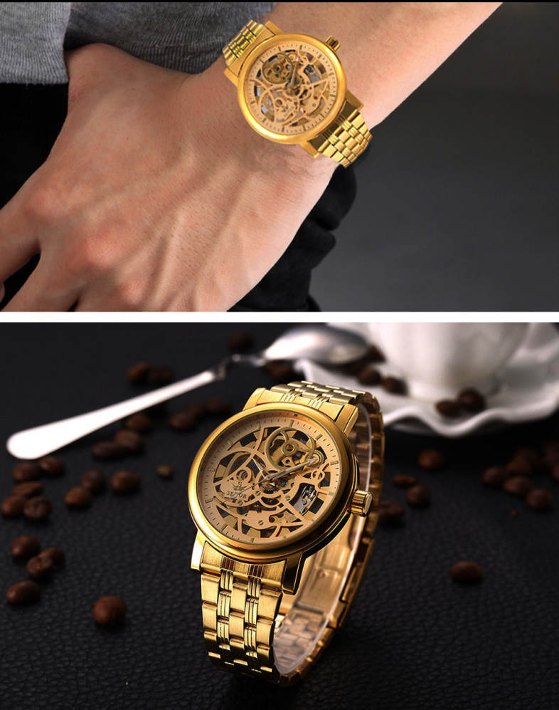 SEWOR SW085 Men Mechanical Hand Wind Watch Luminous Hollow Dial Stainless Steel Band Wristwatch