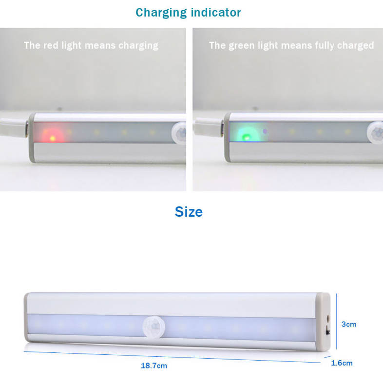 DC 3 - 6V 0.75W 200LM 10 LEDs PIR Infrared Motion Wireless LED Sensor Lighting Closet Cabinet Lamp