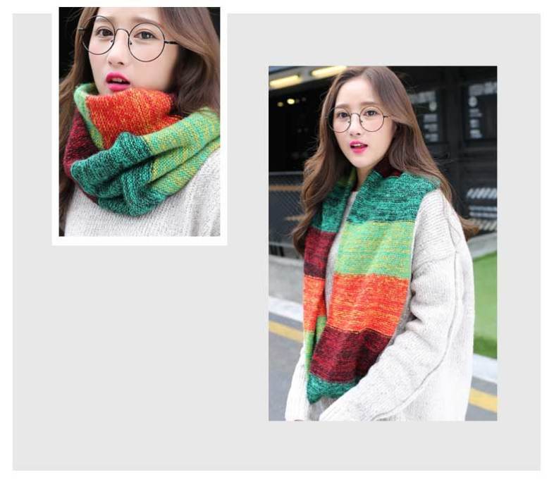 Casual Color Block Rainbow Design Warm Knitted Scarf for Women