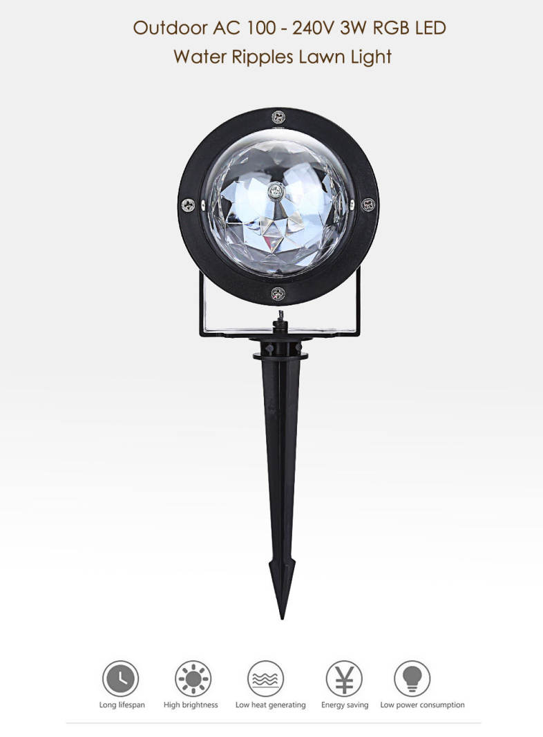 Outdoor AC 100 - 240V 3W RGB LED Water Ripples Lawn Light Waterproof Spotlight Landscape Park Garden Lamp