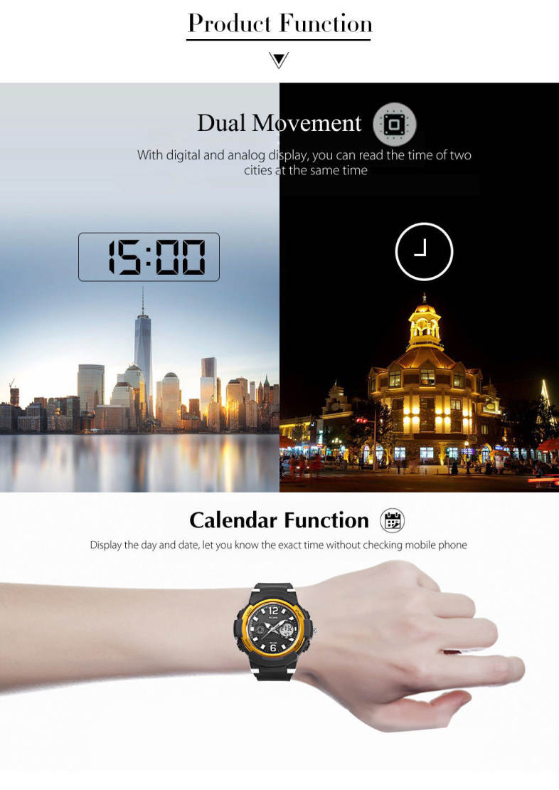 ALIKE AK16122 Unisex Quartz Digital Watch LED Alarm Stopwatch Sport Watch