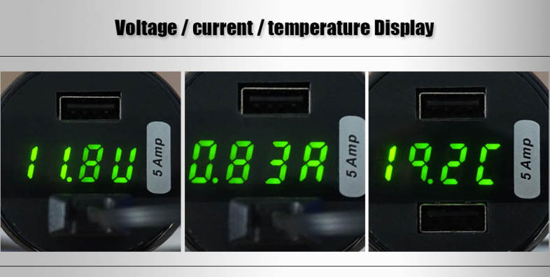 EC3 5A Dual USB Ports Car Charger with Voltage Current Temp Display