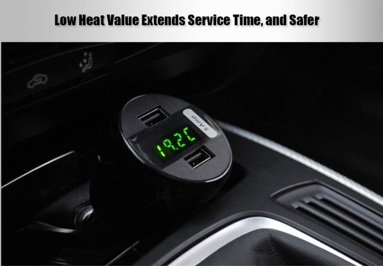 EC3 5A Dual USB Ports Car Charger with Voltage Current Temp Display
