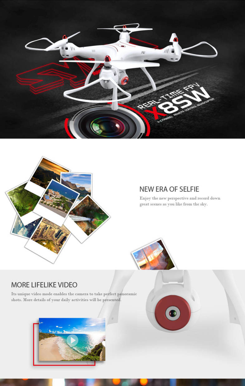 Syma X8SW RC Drone RTF WiFi FPV 0.3MP Camera / 2.4GHz 4CH 6-axis Gyro / Air Press Altitude Hold