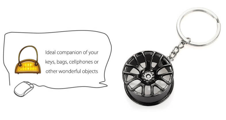 Wheel Hub Alloy Key Chain Hanging Pendant Keyring - 3.54 inch