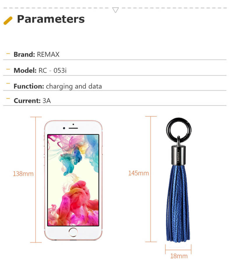 REMAX RC - 053i 8 Pin Ring Tassels 3A Charging Data Transmission Flat Cable