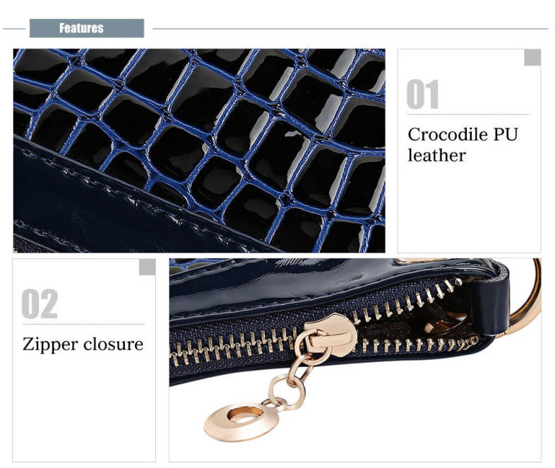 Crocodile PU Leather Zippered Hand Strap Women Wallet