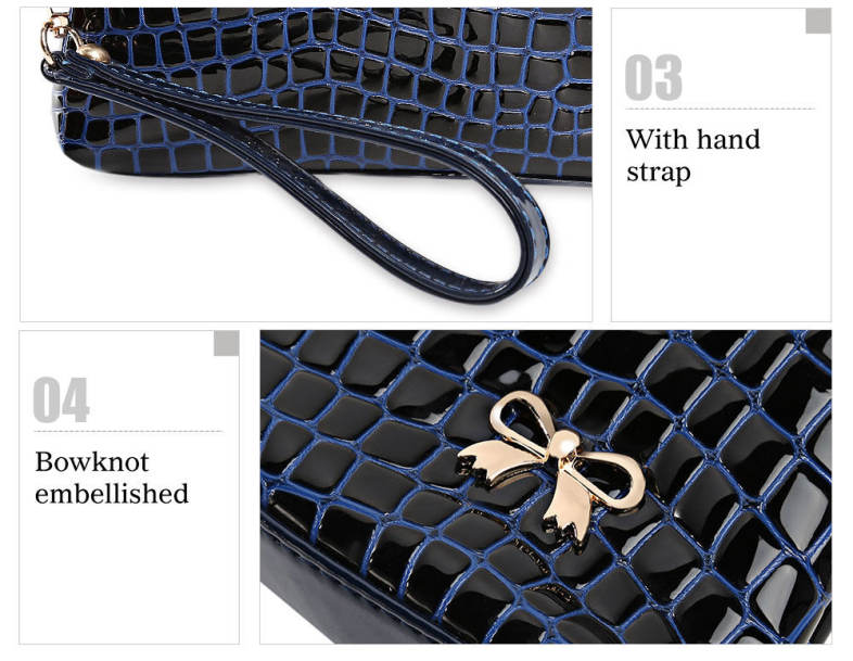 Crocodile PU Leather Zippered Hand Strap Women Wallet