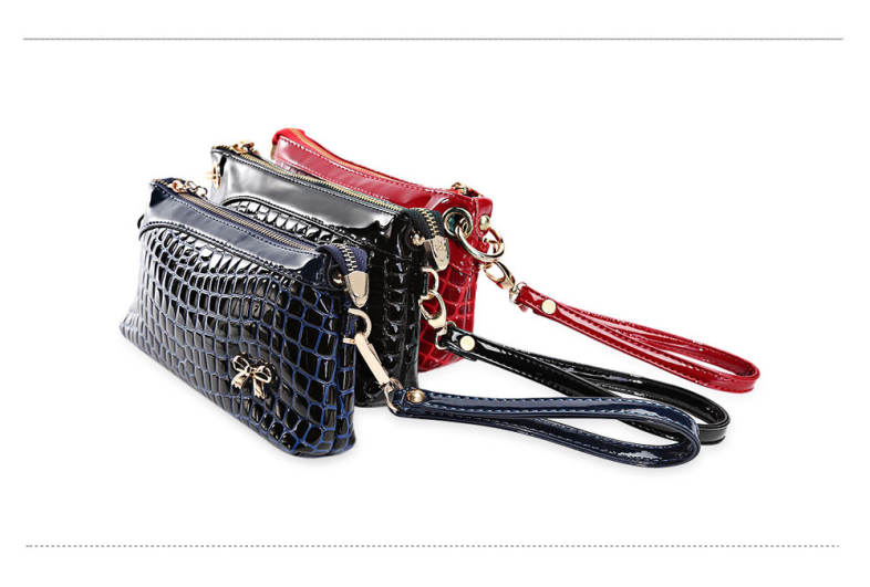 Crocodile PU Leather Zippered Hand Strap Women Wallet