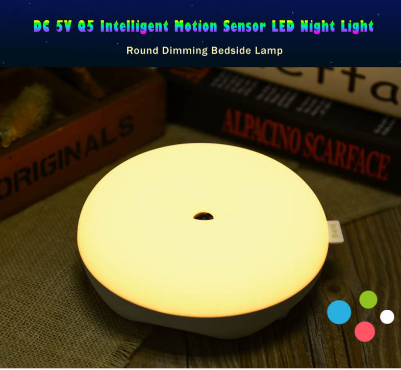 DC 5V Q5 Intelligent Motion Sensor LED Night Light Round Dimming Bedside Lamp