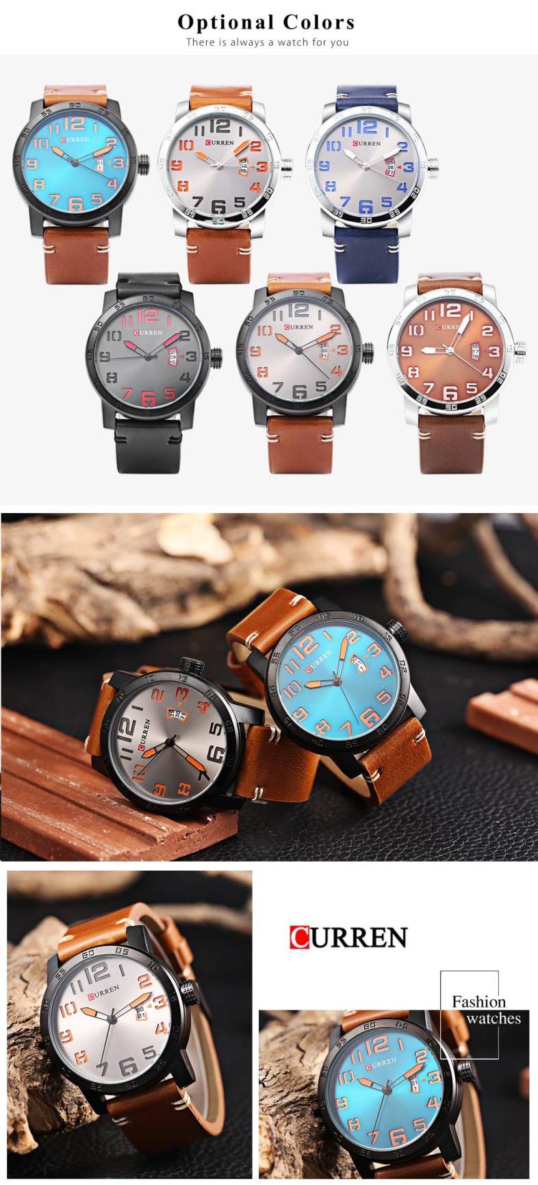Curren 8254 Male Quartz Watch Calendar Leather Band Men Wristwatch