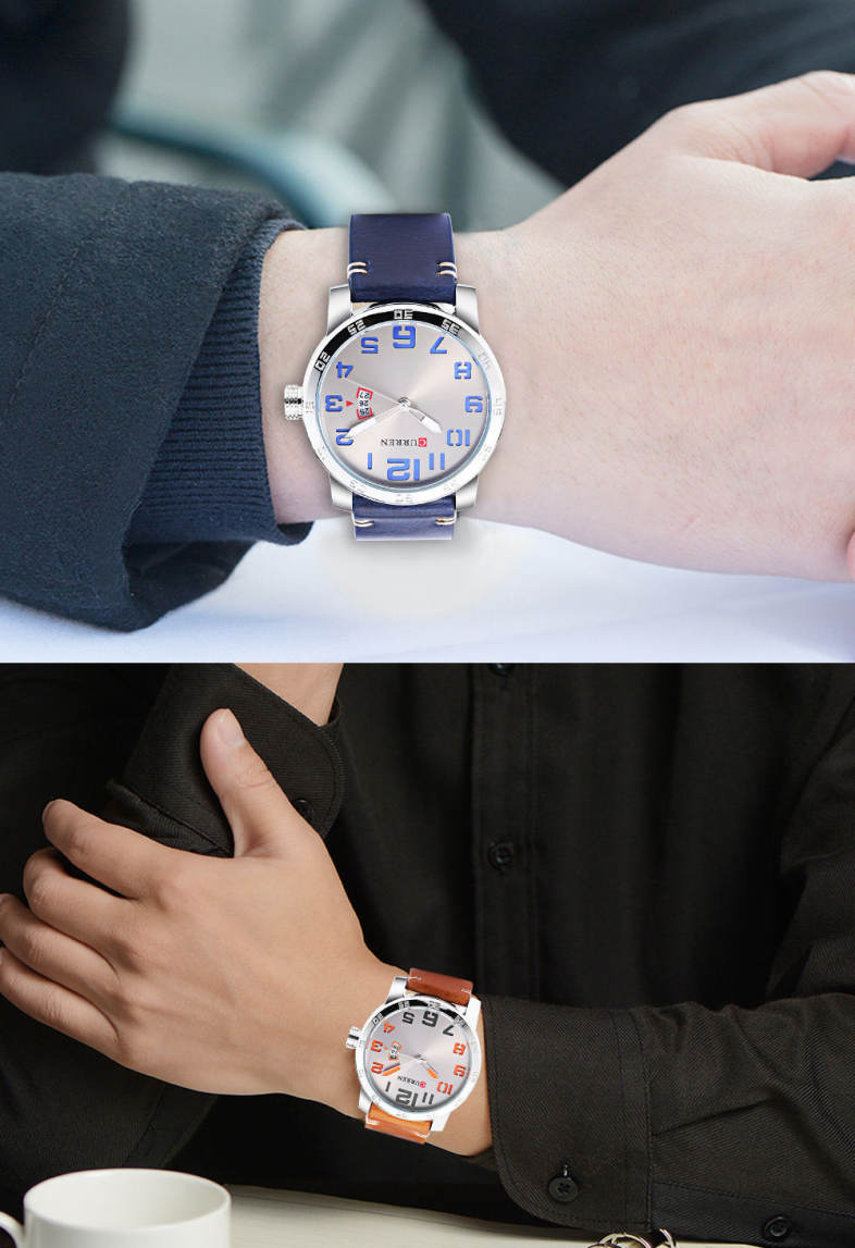 Curren 8254 Male Quartz Watch Calendar Leather Band Men Wristwatch