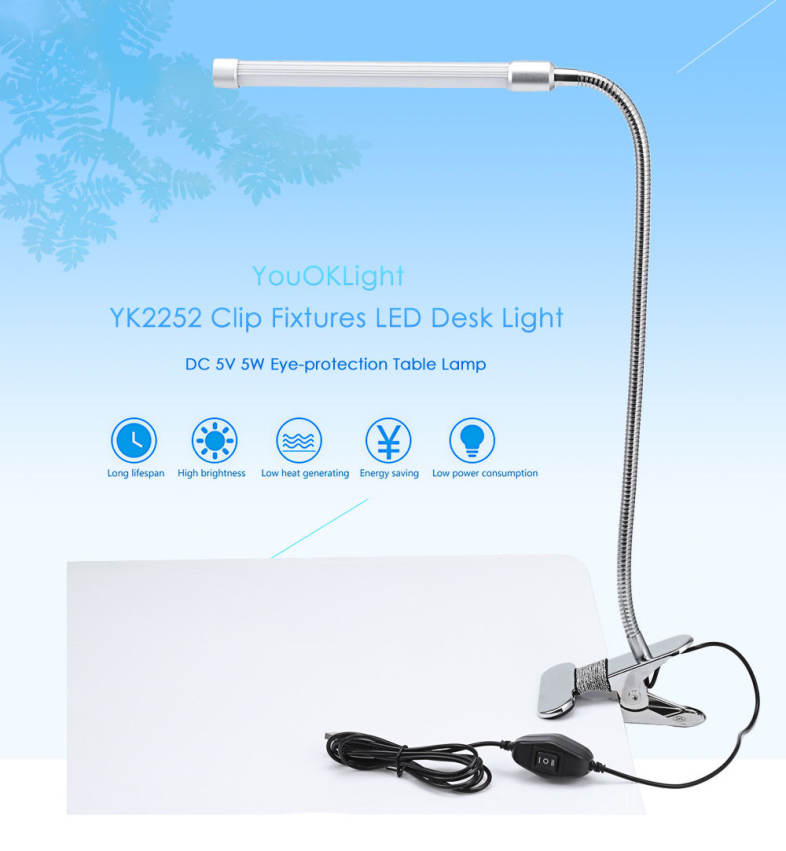 YouOKLight YK2252 DC 5V 5W 280LM Clip Fixtures LED Desk Light Eye-protection Table Lamp