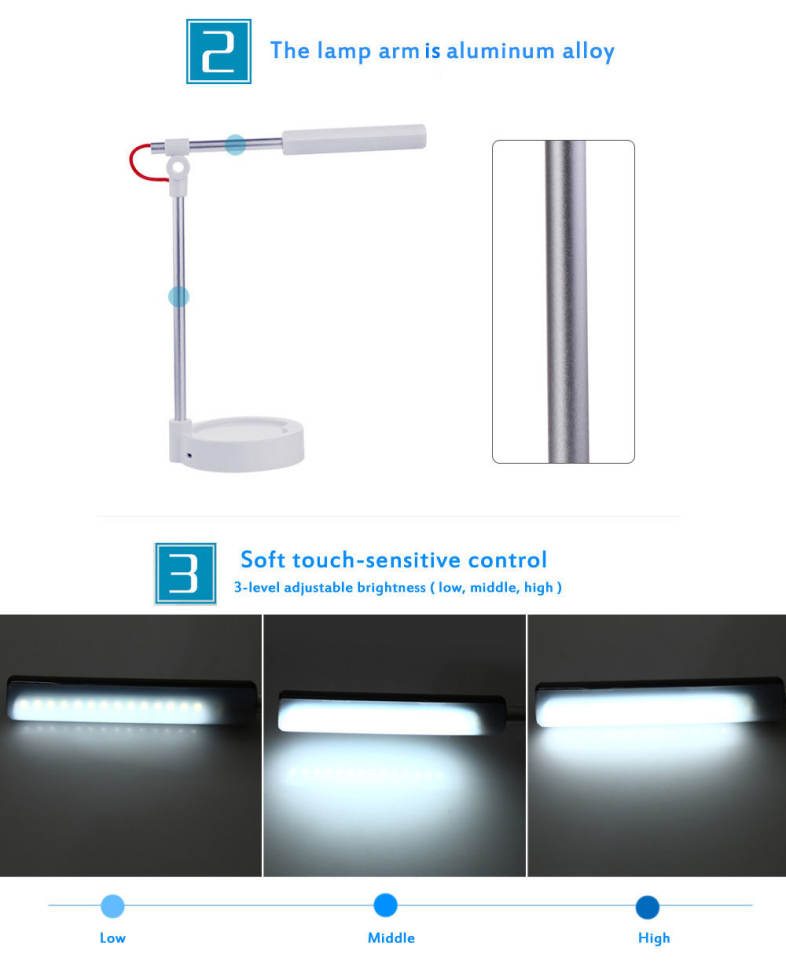 YouOKLight DC 5V 2.8W 250LM LED Desk Lamp Eye-protection Touch Control 3 Dimmable Levels Night Light
