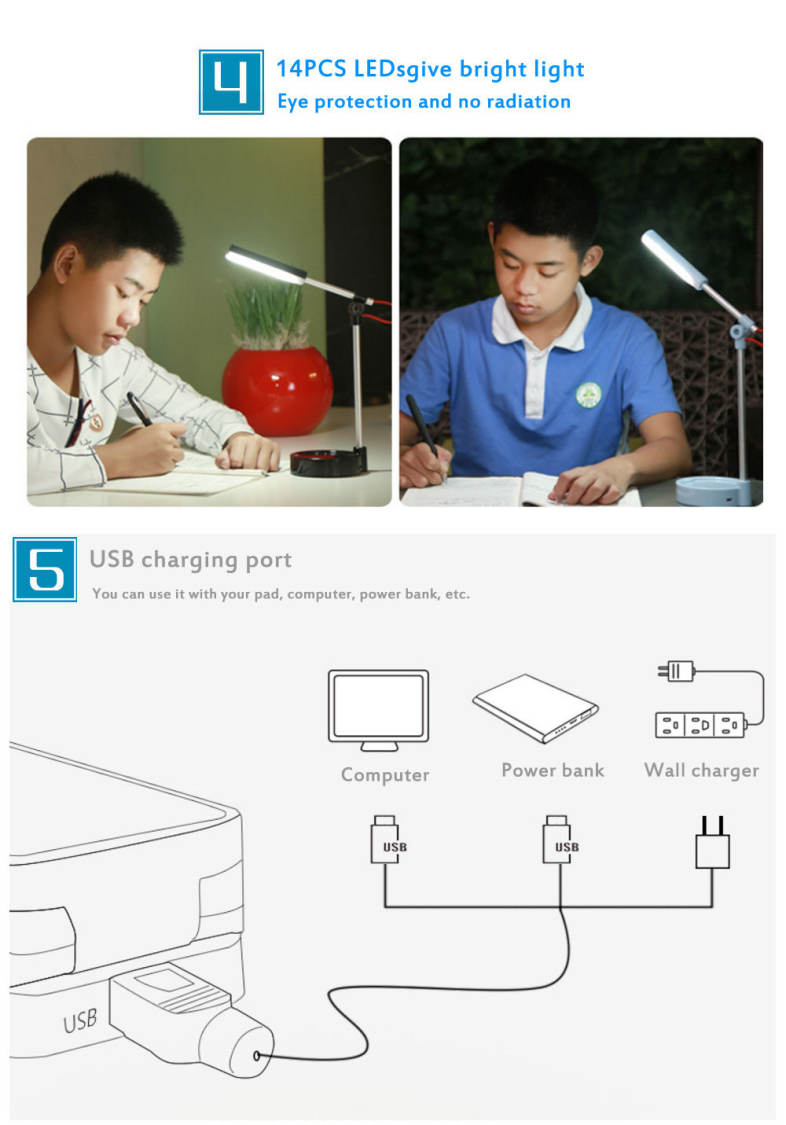 YouOKLight DC 5V 2.8W 250LM LED Desk Lamp Eye-protection Touch Control 3 Dimmable Levels Night Light