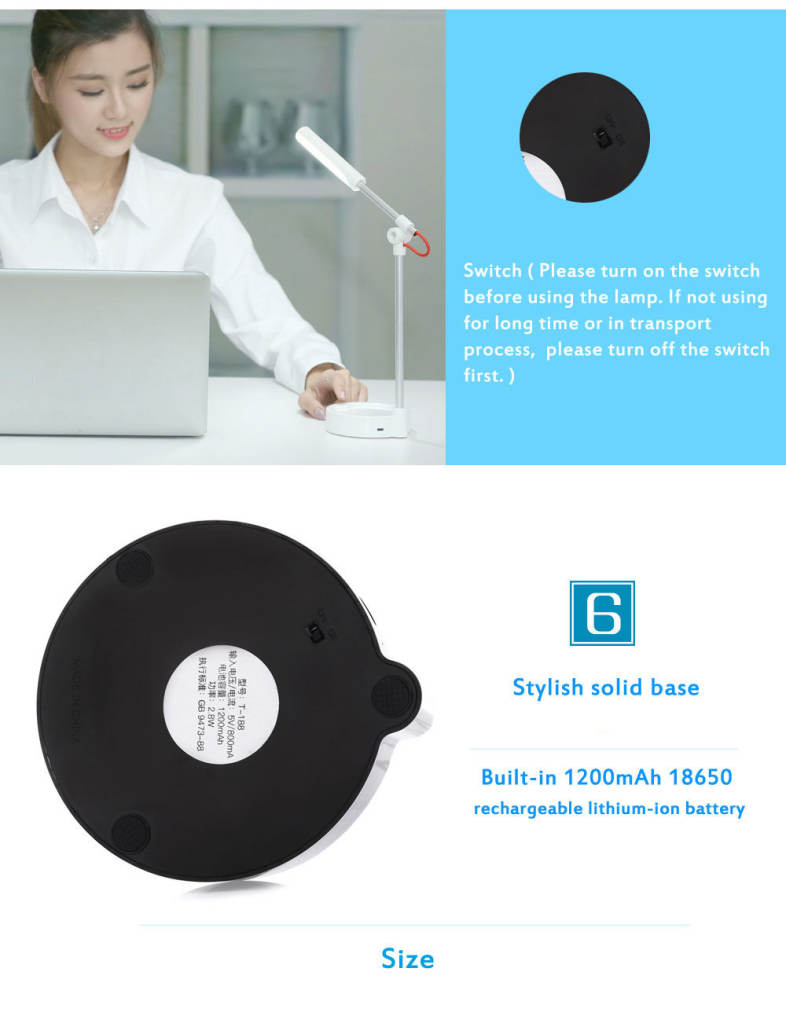 YouOKLight DC 5V 2.8W 250LM LED Desk Lamp Eye-protection Touch Control 3 Dimmable Levels Night Light