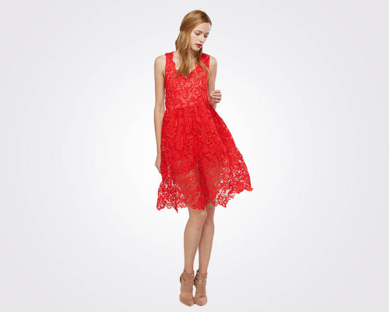 Elegant V-neck Sleeveless Pure Color Floral Decoration Women Dress