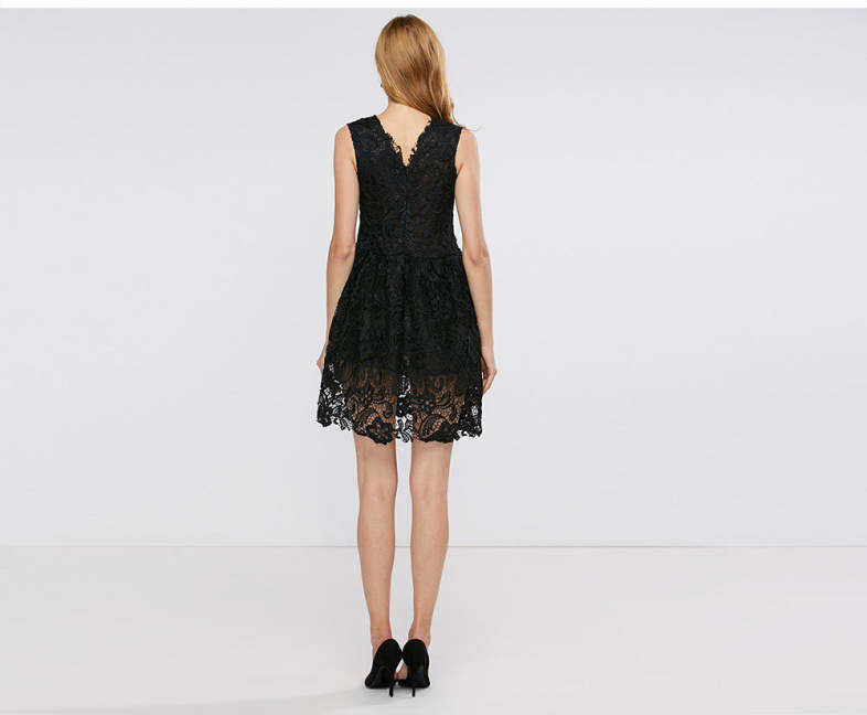 Elegant V-neck Sleeveless Pure Color Floral Decoration Women Dress