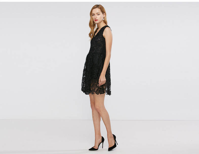 Elegant V-neck Sleeveless Pure Color Floral Decoration Women Dress