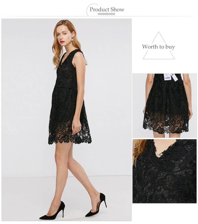 Elegant V-neck Sleeveless Pure Color Floral Decoration Women Dress