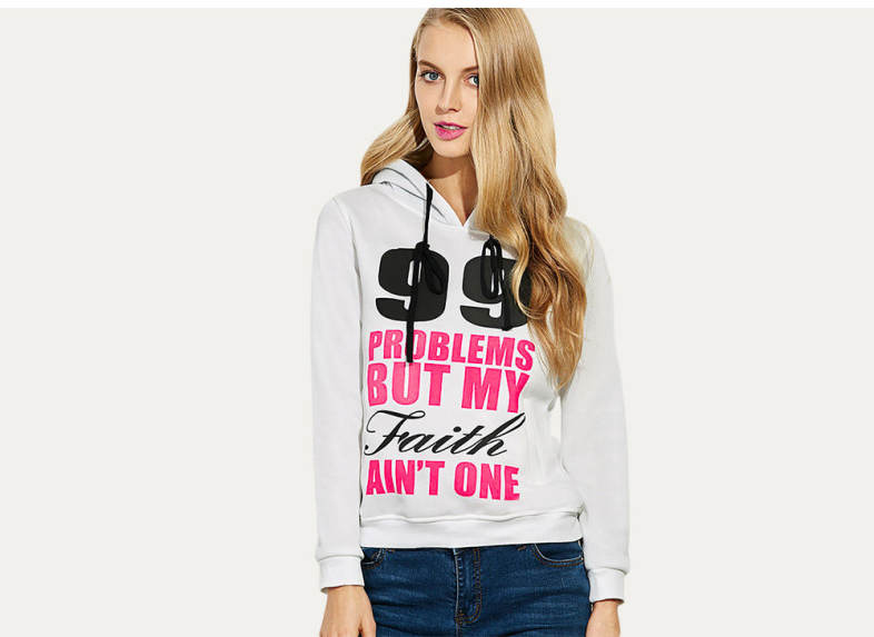 Casual Hooded Long Sleeve Drawstring Letter Print Women Hoodie