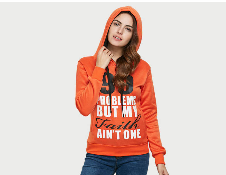 Casual Hooded Long Sleeve Drawstring Letter Print Women Hoodie