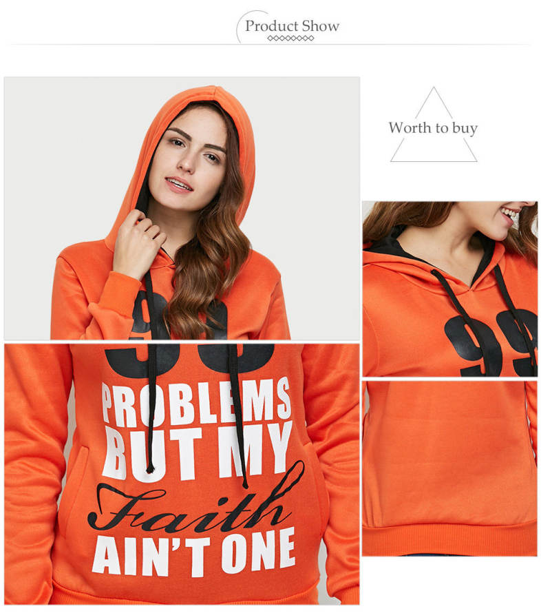 Casual Hooded Long Sleeve Drawstring Letter Print Women Hoodie