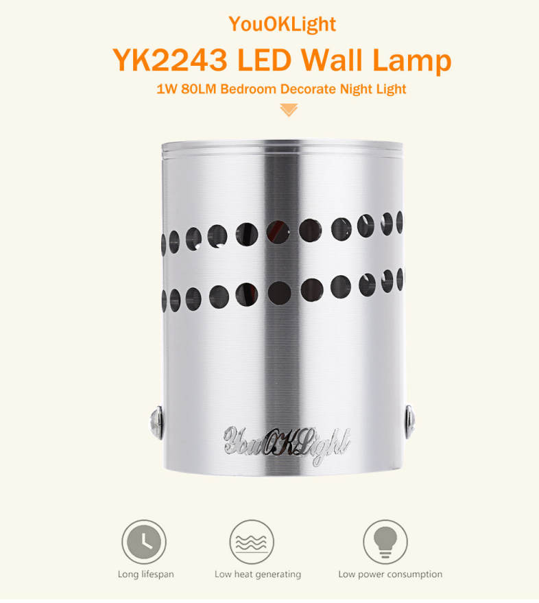 YouOKLight YK2243 1W 80LM LED Wall Lamp Bedroom Decorate Night Light