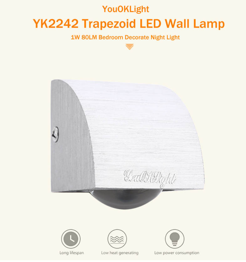 YouOKLight YK2242 Trapezoid 1W 80LM LED Wall Lamp Bedroom Decorate Night Light