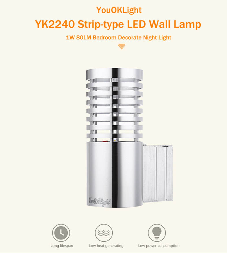 YouOKLight YK2240 Strip-type 1W 80LM LED Wall Lamp Bedroom Decorate Night Light
