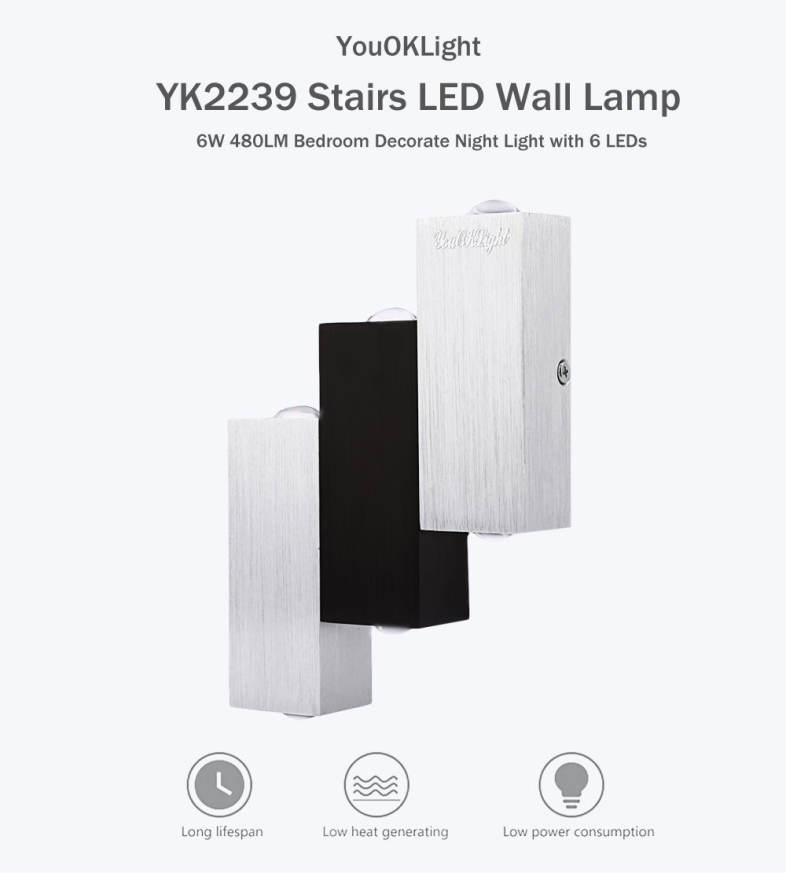 YouOKLight YK2239 6W 480LM Stairs LED Wall Lamp Bedroom Decorate Night Light with 6 LEDs
